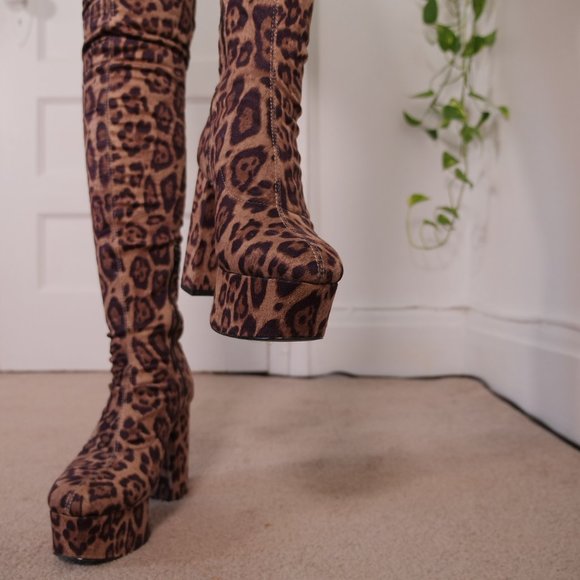 sexy leopard cheetah print thigh-high boots - Picture 10 of 14